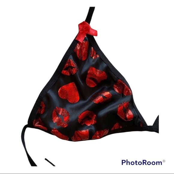 Lingerie Set 2 Piece tie side and Red Heart Prints Very Sexy G-string size med - Picture 2 of 6